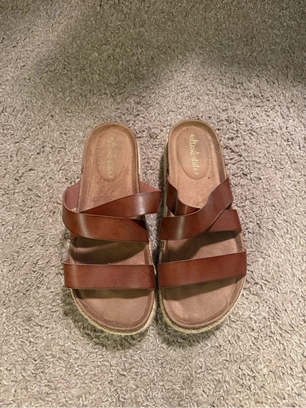 Altar'd State Brown Leather Espadrille Slide Sandals